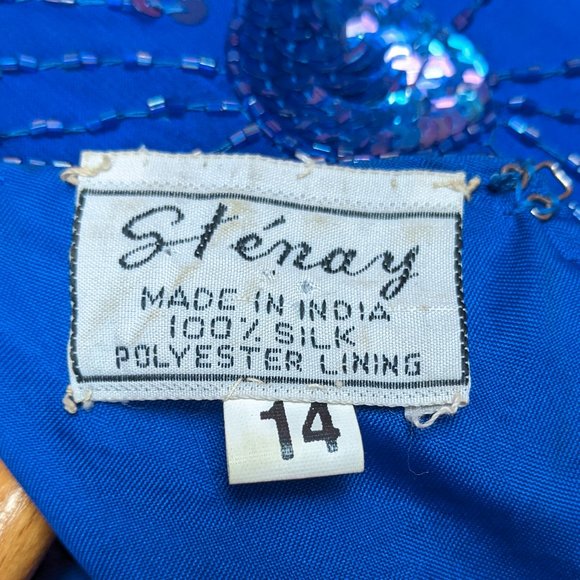 Vintage 80s Blue Sequin & Beaded Fringe Party Dress - Picture 7 of 10